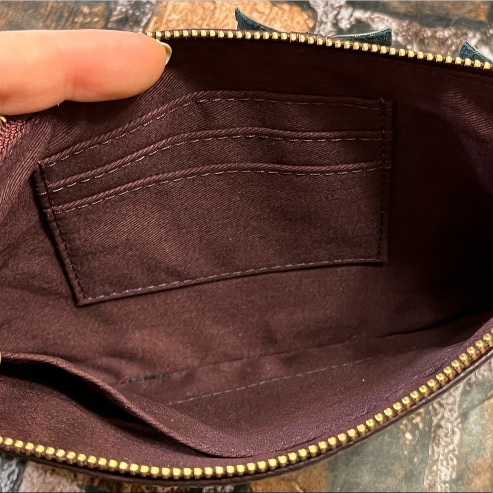 Fossil Leather Wristlet Multi Color Fringed Trim - image 6